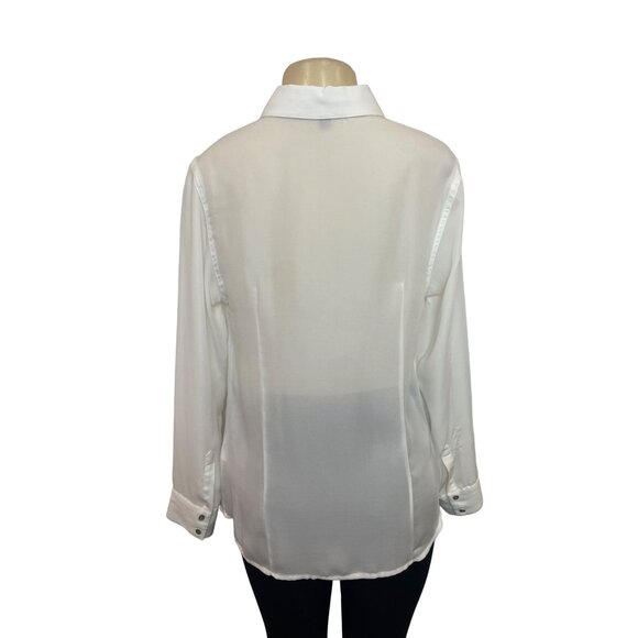 Guess Womens White Button-Down Long Sleeve Blouse Sz M - Picture 4 of 10
